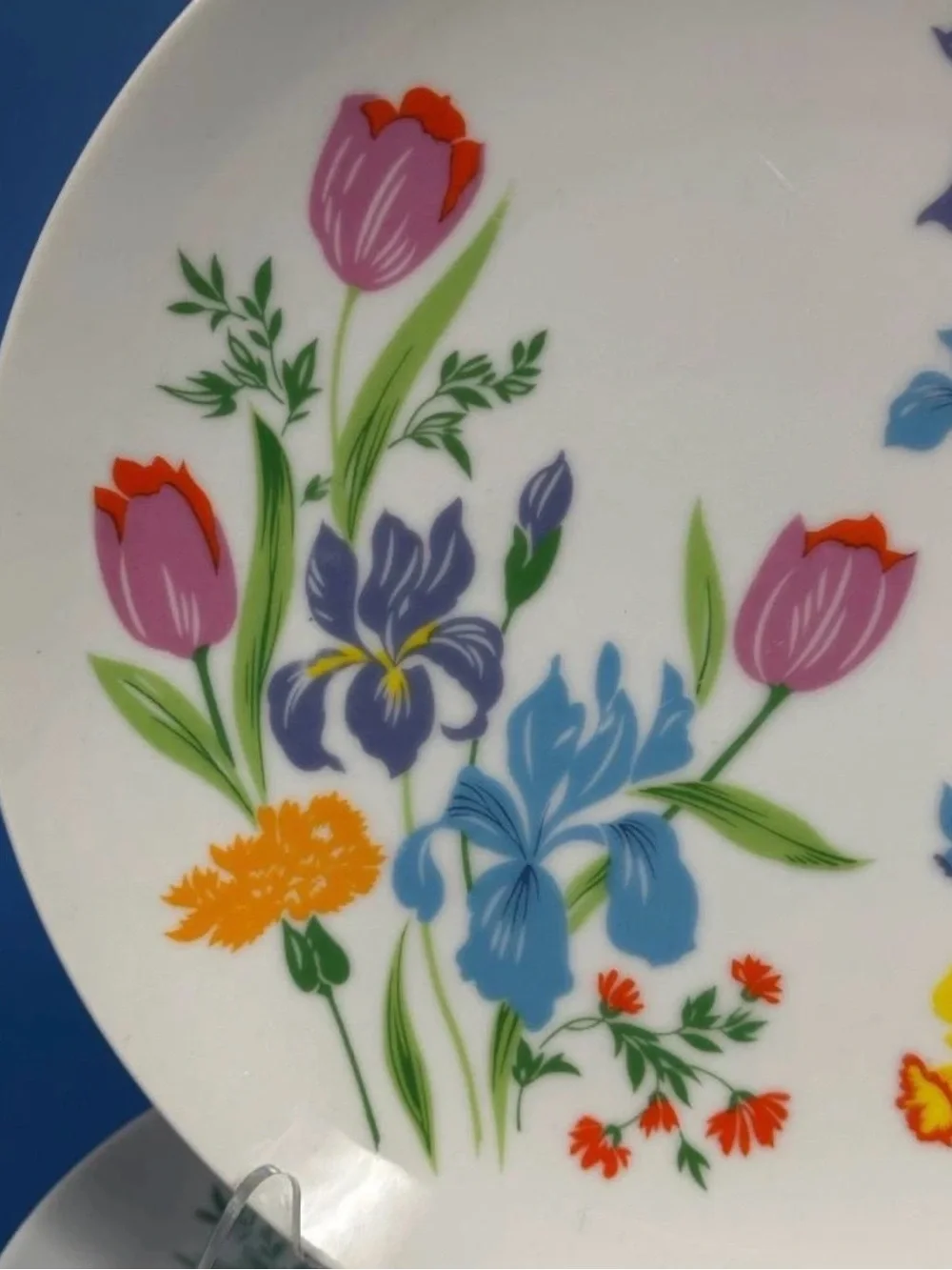 Floral Porcelain Salad/Dessert Plates - White with Multicolor Flowers
